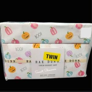 Rae Dunn Colorful Jack Pumpkin Boo Twin Bed Sheet Set Decor NEW